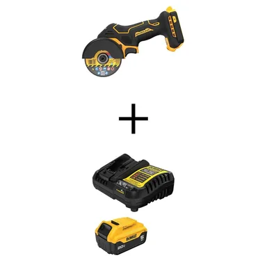 DeWalt DCS438BWDCB205C, bundle: 20V XR Lithium-Ion Cordless 3 in. Cut-Off Tool with 20V MAX XR 5 Ah Battery Pack and Charger