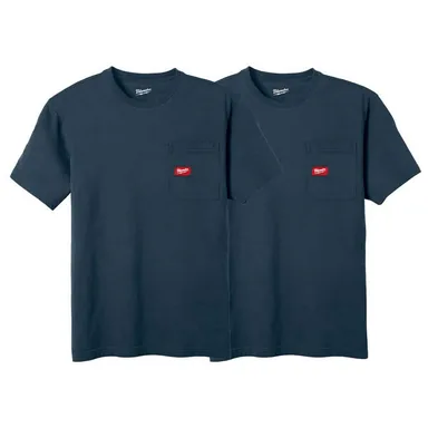 Milwaukee 605BL-3X-605BL-3X, bundle: Men's 3X-Large Blue GRIDIRON Cotton/Polyester Short-Sleeve Pocket T-Shirt (2-Pack)