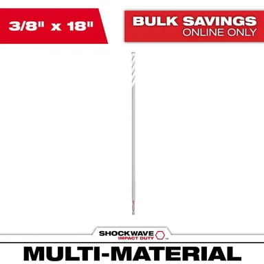 Milwaukee 48-20-8864, accessory: 3/8 in. x 18 in. SHOCKWAVE Impact Duty Carbide Bellhanger Multi-Material Bit