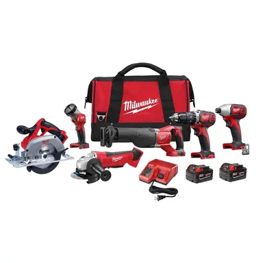 Milwaukee 2696-26, kit: M18 18V Lithium-Ion Cordless Combo Tool Kit (6-Tool) with Two 3.0 Ah Batteries, 1 Charger, 1 Tool Bag