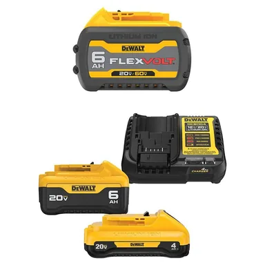 DeWalt DCB606WDCB2460C, bundle: FLEXVOLT 20V/60V MAX Lithium-Ion 6.0Ah Battery Pack and 20V MAX Lithium-Ion 6Ah & 4Ah Batteries and Charger Starter Kit