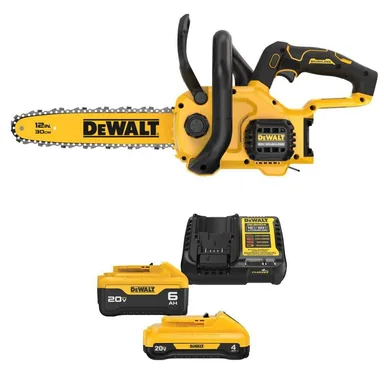 DeWalt DCCS621BWB2460C, bundle: 20V MAX Lithium-Ion 12 in. Brushless Cordless Battery Powered Chainsaw with 20V MAX 6Ah and 4Ah Batteries and Charger