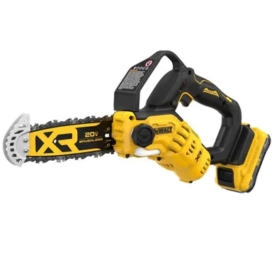 DeWalt DCCS623QQ1, kit: 20-Volt MAX 8 in. Brushless Cordless Battery Powered Pruning Mini Chainsaw Kit with 4.0 Ah Battery and Charger (photograph from the Home Depot listing)