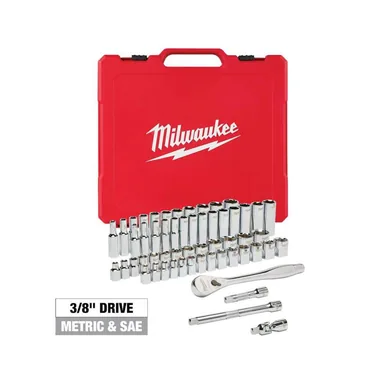 Milwaukee 48-22-9008, unpowered: 3/8 in. Drive SAE/Metric Ratchet and Socket Mechanics Tool Set (56-Piece)