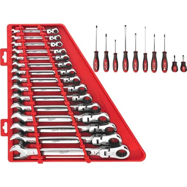 Milwaukee 48-22-9413-48-22-2710, bundle: 144-Position Flex-Head Ratcheting Combination Wrench Set SAE with Screwdriver Set (25-Piece)