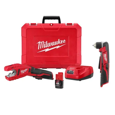 Milwaukee 2471-21-2415-20, bundle: M12 12V Lithium-Ion Cordless Copper Tubing Cutter Kit w/1.5 Ah Battery, Charger & Case w/M12 3/8 in. Right Angle Drill