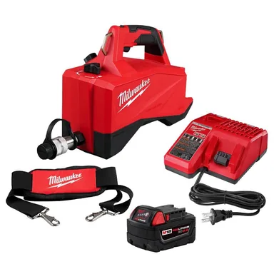 Milwaukee 3120-21, kit: M18 18-Volt Brushless Single Acting 60 in. 3 10,000 PSI Hydraulic Pump (photograph from the Home Depot listing)