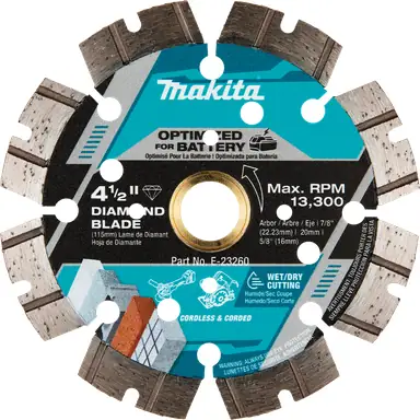 Makita E-23260, accessory: Makita E-23260 4-1/2" Thin Kerf Diamond Blade, Segmented, General Purpose