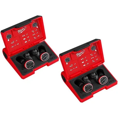 Milwaukee 2191-21-2191-21, bundle: REDLITHIUM USB Red Wireless Bluetooth Noise Cancelling Earbud & In-Ear (2-Pack)