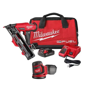 Milwaukee 2839-21CT-2648-20, bundle: M18 FUEL 18-Volt Lithium-Ion Brushless Cordless Gen II 15-Gauge Angled Nailer Kit W/Random Orbit Sander