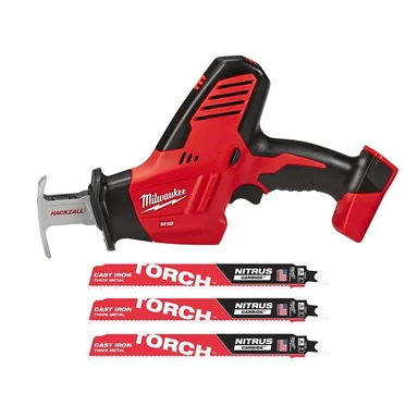 Milwaukee 2625-20-48-00-5362, bundle: M18 18V Lithium-Ion Cordless HACKZALL Reciprocating Saw with 9 in. 8 TPI TORCH Nitrus Carbide Teeth SAWZALL Blade Set