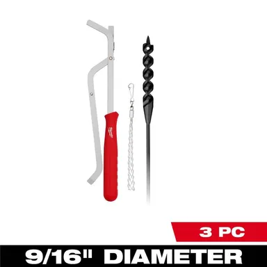 Milwaukee 48-13-8403, accessory: 9/16 in. x 54 in. Cable Auger Bit and Placement Set (3-Piece) (photograph from the Home Depot listing)