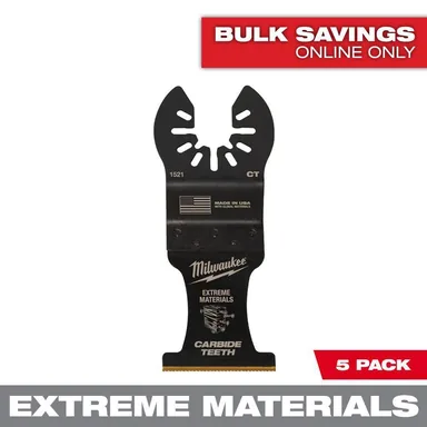 Milwaukee 49-25-1525, accessory: 1-3/8 in. Carbide Universal Fit Extreme Wood and Metal Cutting Multi-Tool Oscillating Blade (5-Pack)