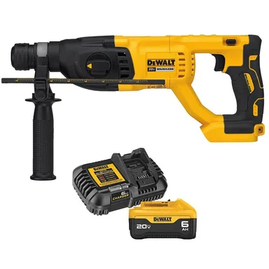 DeWalt DCH133BWDCB206C, bundle: 20V MAX Lithium-Ion Cordless Brushless 1 in. SDS Plus Concrete and Masonry Rotary Hammer with 6Ah Battery & Charger Kit