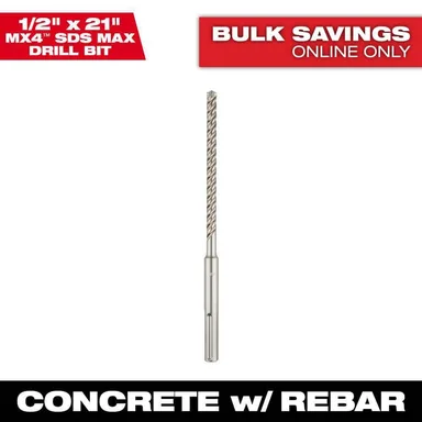 Milwaukee 48-20-8404, accessory: 1/2 in. x 21 in. 4-Cutter SDS-MAX Carbide Drill Bit (photograph from the Home Depot listing)