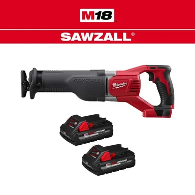 Milwaukee 2621-20-48-11-1837, bundle: M18 18V Lithium-Ion Cordless SAWZALL Reciprocating Saw with Two 3.0Ah Batteries