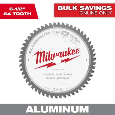 Milwaukee 48-40-4320, accessory: 6-1/2 in. x 54 Carbide Teeth Aluminum Cutting Circular Saw Blade