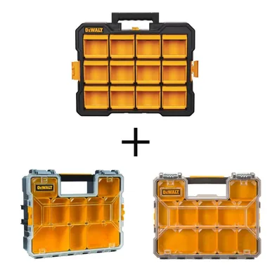 DeWalt DWST14121825925, accessory: 12 Compartment Flip Bin Small Parts Organizer, 10-Compartment Deep Pro and 10-Compartment Shallow Pro Organizers
