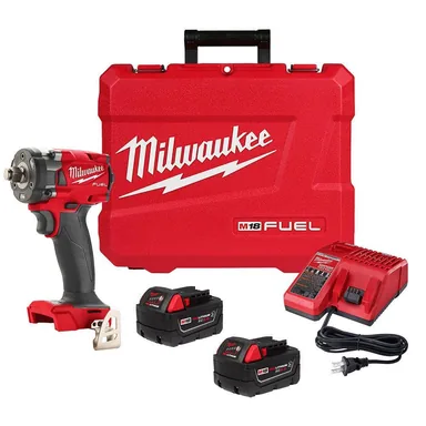 Milwaukee 2855-22R, kit: M18 FUEL 18V Lithium-Ion Brushless Cordless 1/2 in. Compact Impact Wrench with Friction Ring Kit, Resistant Batteries