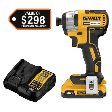 DeWalt DCF787D1, kit: 20V MAX Lithium-Ion Brushless Cordless 1/4 in. Impact Driver Kit with 2.0 Ah Battery and Charger