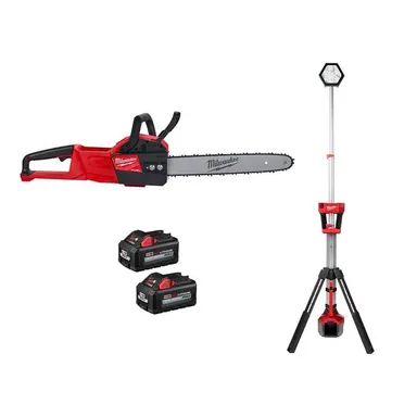 Milwaukee 2727-20-2131-20-48-11-1862, bundle: M18 FUEL 16 in. 18V Lith-Ion Brushless Battery Electric Chainsaw w/Rocket Dual Power Tower Light, Two 6Ah HO Batteries