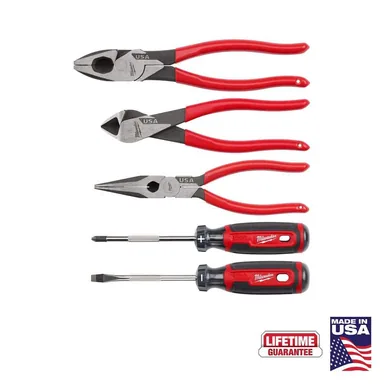 Milwaukee MT500-5, unpowered: Linesman Plier w/Dipped Grip, 8 in. Long Nose Plier w/Dipped Grip, 7 in. Diagonal Plier w/Dipped Grip, & Screwdriver Set