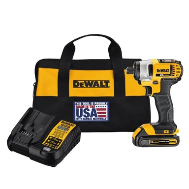 DeWalt DCF885C1, kit: 20V MAX Cordless 1/4 in. Impact Driver, (1) 20V 1.3Ah Battery, Charger, and Bag