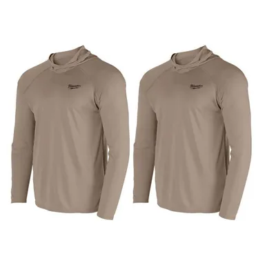 Milwaukee M550N-L-M550N-L, bundle: Men's Large Sandstone WORKSKIN Hooded Sun Shirt (2-Pack)