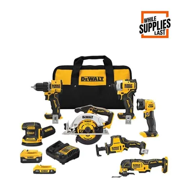 DeWalt DCK700D1P1, bundle: 20-Volt MAX Lithium-Ion Cordless 7-Tool Combo Kit with 2.0 Ah Battery, 5.0 Ah Battery and Charger