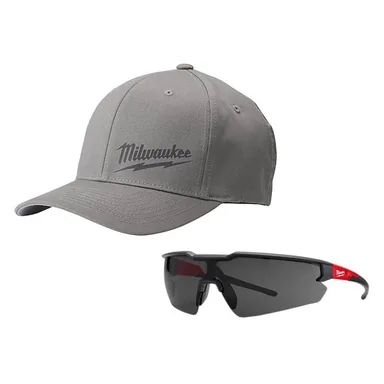 Milwaukee 504G-LXL-48-73-2015, bundle: Large/Extra Large Gray Fitted Hat and Safety Glasses with Tinted Anti-Scratch Lenses