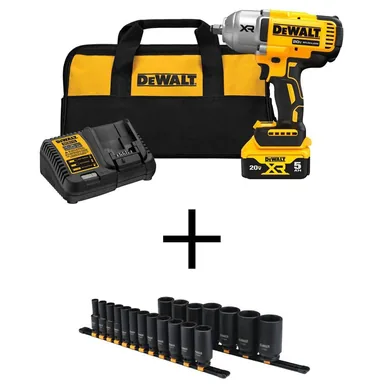 DeWalt DCF900P1WT19239, bundle: 20V MAX Lithium-Ion Cordless 1/2 in. Impact Wrench Kit with 1/2 in. Drive SAE Deep Impact Socket Set (19-Piece)