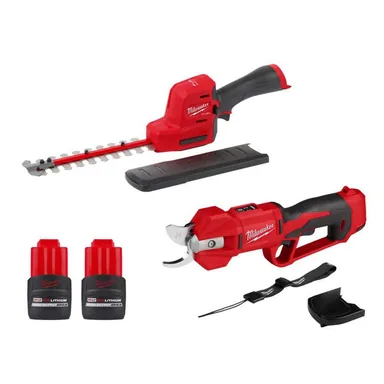 Milwaukee 2534-20-2533-20-48-11-2425-48-11-2425, bundle: M12 12V Cordless Brushless Pruner Shears with M12 8 in. Hedge Trimmer, (2) 2.5 Ah Batteries