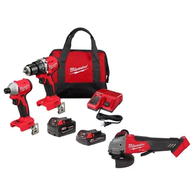 Milwaukee 3693-22CX-2880-20, bundle: M18 18-Volt Lith-Ion Brushless Cordless Compact Hammer Drill/Impact Combo Kit with (2) Batteries & M18 FUEL Grinder