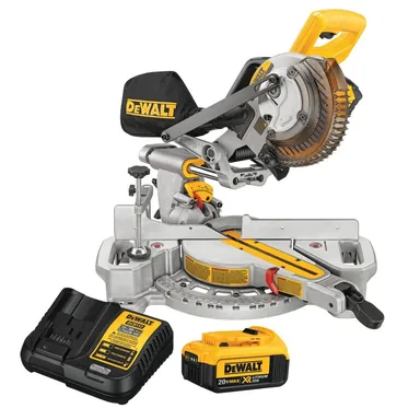 DeWalt DCS361M1, kit: 20V MAX Cordless 7-1/4 in. Sliding Miter Saw with (1) 20V Battery 4.0Ah (photograph from the Home Depot listing)