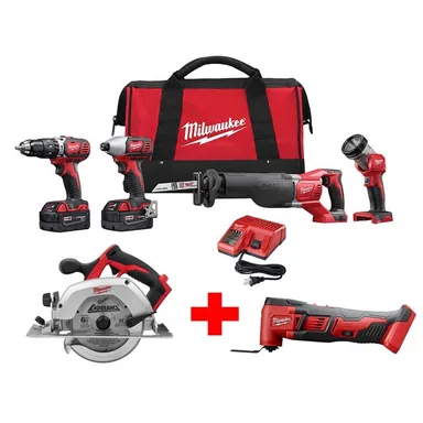 Milwaukee 2696-24-2630-20-2626-20, bundle: M18 18V Lithium-Ion Cordless Combo Kit (4-Tool) with M18 6-1/2 in. Circular Saw & Oscillating Multi-Tool