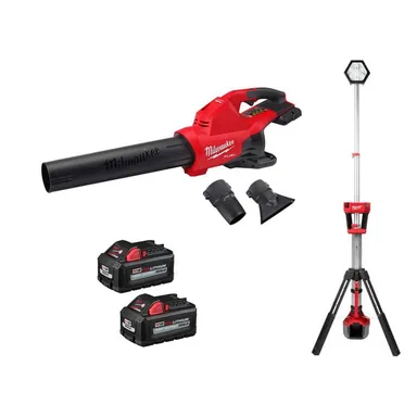 Milwaukee 2824-20-2131-20-48-11-1862, bundle: M18 FUEL Dual Battery 145 MPH 600 CFM 18V Brushless Cordless Blower w/Rocket Dual Power Tower Light, (2) 6.0 Ah Battery