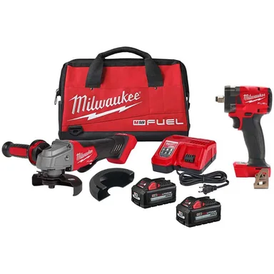 Milwaukee 2880-22-2855-20, bundle: M18 FUEL 18V Lithium-Ion Brushless Cordless 4-1/2/5 in. Grinder, Paddle Switch Kit, 1/2 in. Impact Wrench w/2 Batteries
