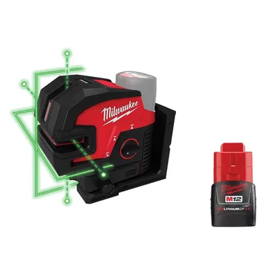 Milwaukee 3624-20-48-11-2430, bundle: M12 12-Volt Lithium-Ion Cordless 125 ft. Green Cross Line and 4-Points Laser Level With 3.0 Ah Battery