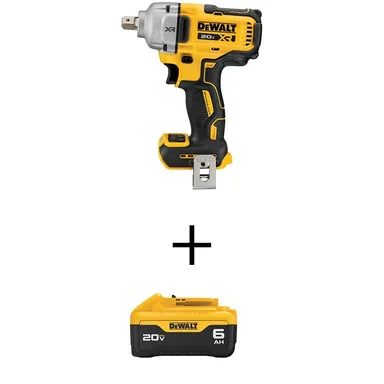 DeWalt DCF892BWDCB206, bundle: 20V MAX Lithium-Ion Cordless 1/2 in. Impact Wrench with 20V MAX Premium Lithium-Ion 6.0Ah Battery Pack