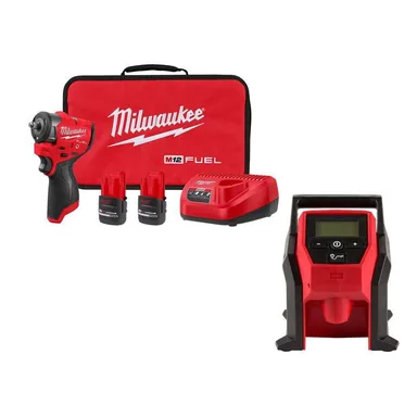 Milwaukee 3049-22-2475-20, bundle: M12 FUEL 12V Lithium-Ion Brushless Cordless 3/8 in. Subcompact Impact Wrench w/ Friction Ring Kit & M12 Inflator