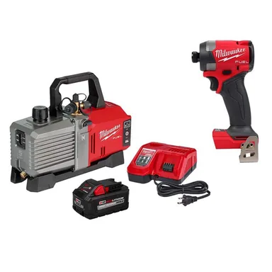 Milwaukee 2941-21-2953-20, bundle: M18 18-Volt Lithium-Ion Cordless 5 CFM Vacuum Pump Kit with M18 FUEL 18V Brushless Cordless 1/4 in. Hex Impact Driver