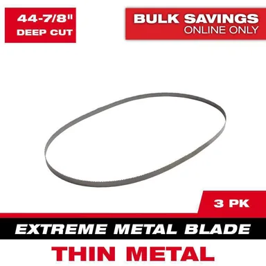 Milwaukee 48-39-0611, accessory: 44-7/8 in. 12/14 TPI Deep Cut Portable Extreme Thin Metal Cutting Band Saw Blade (3-Pack) For M18 FUEL/Corded (photograph from the Home Depot listing)