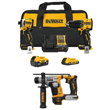 DeWalt DCK200D1P1W172B, bundle: ATOMIC 20-Volt Lithium-Ion Cordless 2-Tool Combo Kit and 5/8 in. SDS Plus Hammer Drill w/ 5 Ah, 2 Ah Batteries, Charger