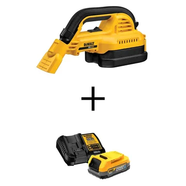 DeWalt DCV517BWCBP034C, bundle: 20V MAX Lithium-Ion Cordless 1/2 Gal. Wet/Dry Portable Vacuum with POWERSTACK 1.7 Ah Battery Pack and Charger