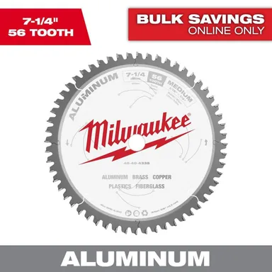 Milwaukee 48-40-4335, accessory: 7-1/4 in. x 56 Carbide Teeth Aluminum Cutting Circular Saw Blade