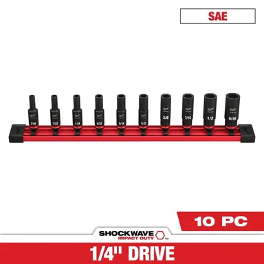 Milwaukee 49-66-7001, accessory: SHOCKWAVE 1/4 in. Drive SAE Deep Well 6 Point Impact Socket Set (10-Piece)