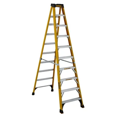 DeWalt DXL3410-10, unpowered: 10 ft. Fiberglass Step Ladder 14.2 ft. Reach Height Type 1AA - 375 lbs., Expanded Work Step and Impact Absorption System