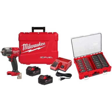 Milwaukee 2962P-22R-49-66-6806, bundle: M18 FUEL 18V Lithium-Ion Brushless Cordless 1/2 in. Mid-Torque Impact Wrench PD Kit w/ PO SAE Metric Socket Set 31-Piece