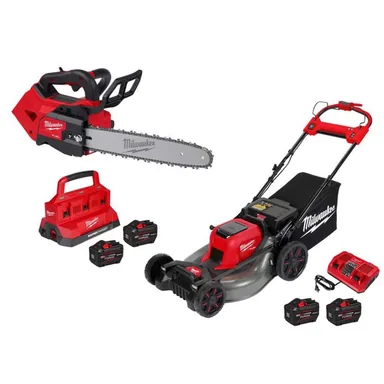 Milwaukee 2826-20T-2823-22HD-48-59-1842F, bundle: M18 FUEL 14 in. 18V Brushless Cordless Battery Top Handle Chainsaw w/ M18 Mower Kit, (2) 12.0 AH FORGE Battery, Charger