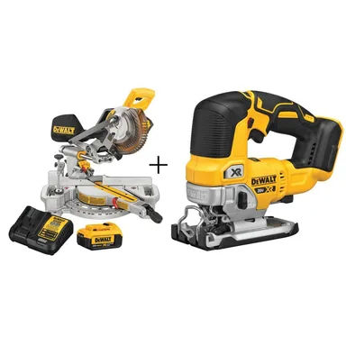 DeWalt DCS361M1W334B, bundle: 20V MAX Cordless 7-1/4 in. Sliding Miter Saw, Cordless Jigsaw, and (1) 20V 4.0Ah Battery